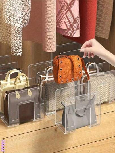 2/1 pieza Estantería de almacenamiento de bolsos de acrílico - Estantería transparente de 4 niveles para exhibir bolsos, liviana divisora de armario y organizador de archivos, simplicidad de estantería, tamaño: 13x6x5 pulgadas, artesanía de acrílico transparente, organizador multiusos para bolsos, carteras, pequeños accesorios, joyería, maquillaje y suministros de oficina