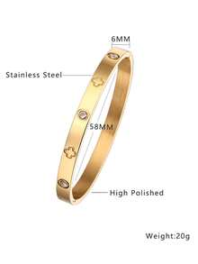 Fashionable Gold-Plated Four-Leaf Clover Rhinestone Bangle Bracelet, Versatile Stainless Steel Jewelry, Eid Al-Fitr Gift - Gold - View 4