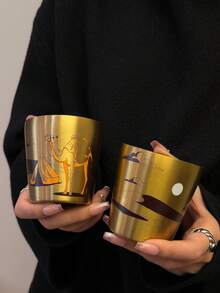 Golden Double Wall Stainless Steel Cup 175ml - Premium Insulated Desert Camel Design Mug | Middle East Style Travel Tumbler | Gift Ramadan Eid - Gold - View 8
