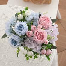 2/3 Bunches Artificial Peony Hydrangea & Chrysanthemum Bouquet, Real Touch Faux Flowers, Bridal Hand Bouquet,Home Office Decor, Flower Arrangements Artificial Centerpiece, Outdoor Garden Yard Wedding Birthday Bridal Shower Decor - Pink+Blue - View 9