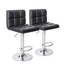 Bar Stools Modern PU Leather Adjustable Swivel Barstools Armless Hydraulic Kitchen Counter Bar Stool Extra Height Square Island Barstool With Back Set Of 2 Leather Black - 黑色 - 查看 7