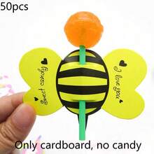 50 piezas Tarjetas de embalaje de piruleta con diseño de abeja, adecuadas para días festivos - Amarillo - Ver 4