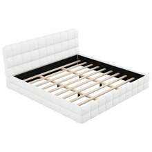 MERAX King Size Soft Bed Frame With Headboard, Upholstered Floor Bed, Berber Fleece Platform Bed With Slats, No Box Spring Needed, White - 白色特大號 - 查看 5