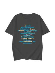 Women's Round Neck Short Sleeve T-Shirt, Summer New Digital Pattern And Letter Print, Fashion Casual Versatile Loose Top - Dark Gray - View 3