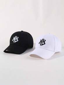 Street 2pcs Women Embroidered Detail Fashionable Baseball Cap For Outdoor Travel - Black and White - View 7