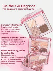 VEECCI Paleta de 4 sombras de ojos, altamente pigmentada y de larga duración, compacta y portátil para maquillaje ligero diario, viajes y citas - #D02 Rosa ceniza - Ver 4
