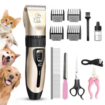 11 Piezas Kit De Aseo Maquina Para Cortar Pelo De Perro, Cortadora Eléctrica Para Mascotas, Con Cuatro Peines Limitadores Y Herramientas Para Cortar Uñas, Bajo Nivel De Ruido Cuchillas Afiladas Para Cuidar Las Patas De Las Mascotas Y Recortar El Pelo Del Cuerpo