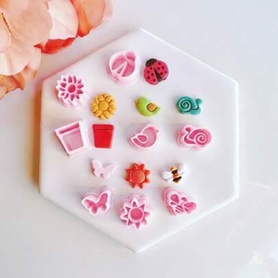 1/8Pcs Garden Floral Insect Polymer Clay Cutters, Pastel Pink Flower Bee Dragonfly Shapes, Craft Tools For DIY Earrings Boho Jewelry Making Spring Handmade Gifts