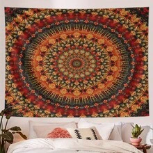 1 Peça Tapeçaria de Mandala Boêmia, Decoração de Parede Floral Geométrica, Decoração Versátil para Dormitório, Praia, Quarto - Poliéster, Sem Bateria Necessária, Uso Interno, Decoração de Parede do Quarto | Estilo Boêmio | Textura, Toalha de Praia - Mandala - Visão 1