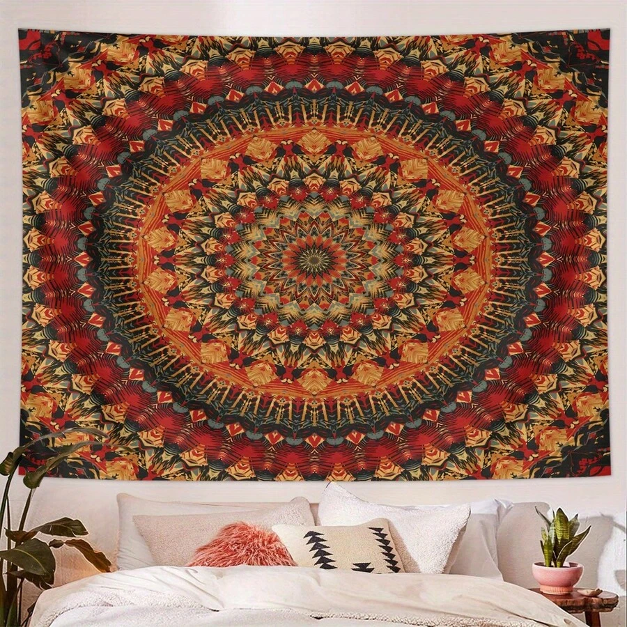 1 Peça Tapeçaria de Mandala Boêmia, Decoração de Parede Floral Geométrica, Decoração Versátil para Dormitório, Praia, Quarto - Poliéster, Sem Bateria Necessária, Uso Interno, Decoração de Parede do Quarto | Estilo Boêmio | Textura, Toalha de Praia - Mandala - Visão 1
