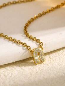 1pc Delicate Zirconia Inlaid Letter Pendant, Gold-Tone Copper Children's Jewelry Accessory, Party Decor Necklace Gift - Gold - View 5