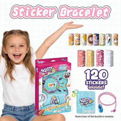 DIY Beaded Sticker Bracelet Kit - The OriginalWearable Shareable Toy Sticker Bracelet +Collection Book ,Includes 120 Mini Stickers,Includes A Wearing Necklace And 4 Rolls Of Super Mystery Stickers