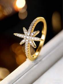 1pc Sparkling Star Design Ring, Minimalist Unique Finger Ring, Versatile Accessory Gift - Ring - View 2