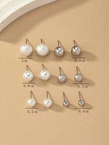 2026新款时尚少女珍珠球耳钉套装（6对/套），简约百搭日常佩戴礼品 - 豆豆6件套耳環 - 查看 6