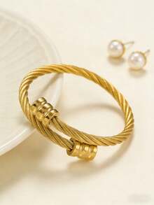 3pcs Set European And American Fashion Braided Wire Round Bangle Bracelets, Stainless Steel Roman Numeral Design, Suitable For Daily Wear And Dating Outfits - Silver - View 6