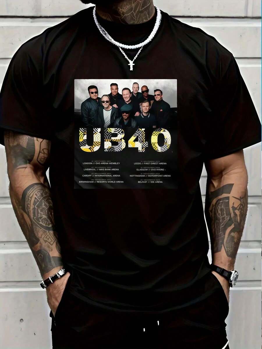 100% Cotton Ub340 Band Tour Poster Design T-Shirt Graphic T-Shirts For ...