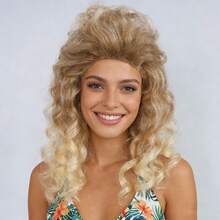 20 Inch Blonde Disco Fluffy Synthetic Wavy Cosplay Wig With Dark Roots For Women 80s Hippie Rocking 70s 90s Theme Party, Retro Elegant Princess Wig Shaggy Layered Big Bouffant Curly Vintage Costume Wig For Holiday Birthday Gift For Christmas Decor - Gold - View 3