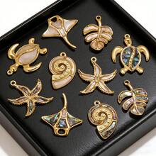 1件不锈钢贝壳、海星、树叶吊坠，海洋沙滩主题饰品，家居手工DIY项链、耳环、手链首饰制作材料 - 吊墜 - 查看 6