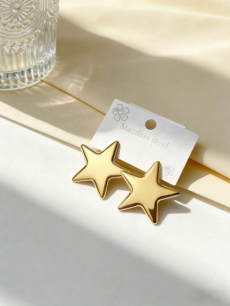 Pure Steel Earrings, Stainless Steel Accessories, Women's Earrings, Dangle Earrings, Gold-Plated Round Hinge Earrings, Bamboo Texture, Diamond Cut, Hexagon, Square, Round Design, Pure Steel Hypoallergenic Earrings Suitable For Sensitive Ears, Women's Charming Accessories, Middle Eastern Fashion Accessories, Party And Holiday Gifts - Multicolor - View 1