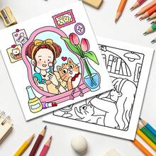 GDTME Comfort Life 4: Libro para colorear de la serie, Vida cotidiana cálida, 24 páginas de patrones simples y cómodos fáciles de colorear. Las páginas se pueden arrancar como piezas de arte decorativo para la relajación y el alivio del estrés. Adecuado como regalo de cumpleaños para familiares y amigos, libros para amantes de mascotas, regalos de Halloween, Navidad, regalos del Día de la Mujer, regalos de vuelta a la escuela, decoración de la habitación o papelería. Tamaño: 7.9 X 7.9 pulgadas. - Vida cómoda 4 - Ver 2
