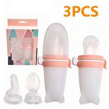 3 in 1 Baby Feeding Bottle 3pcs Soft Nipple Portable Elastic Silicone Teething Feeding Bottle - Rosa - Ver 4