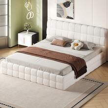 MERAX King Size Soft Bed Frame With Headboard, Upholstered Floor Bed, Berber Fleece Platform Bed With Slats, No Box Spring Needed, White - 白色特大號 - 查看 1