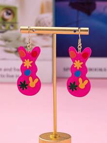 1 Pair Fashion Easter Acrylic Earrings, Purple & Red Rabbit Dangle Earrings, Holiday Wear Gift For Women - Red Violet - View 4