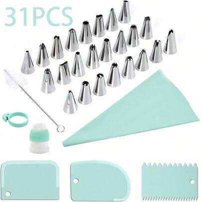 31pcs Cake Piping Nozzle Set, Cake Cream Decorating Tools, Baking Supplies