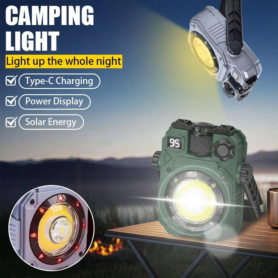 1pc Multi-Function LED Camping Light | Solar Charging, Magnetic Hanging, 5 Lighting Modes, Outdoor Camping Lamp - Style a - View 1
