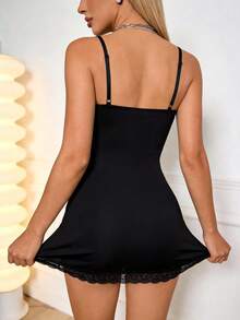 Vestido mini de fiesta ajustado con encaje negro para mujer Vexica, sexy y adecuado para una cita en el Día de San Valentín - Negro - Ver 8