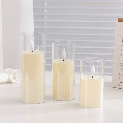 1/3件套象牙白蜡烛套装，无焰LED电子蜡烛灯，现代氛围家居装饰，餐桌、卧室、客厅配件，节日礼物