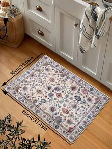 1 pieza Alfombra estilo palacio vintage, súper suave de felpa corta de poliéster con patrón floral bohemio geométrico impreso rectangular, alfombra para el hogar antideslizante lavable y cómoda, adecuada para sala de estar, dormitorio, pasillo, decoración del hogar - Multicolor - Ver 8