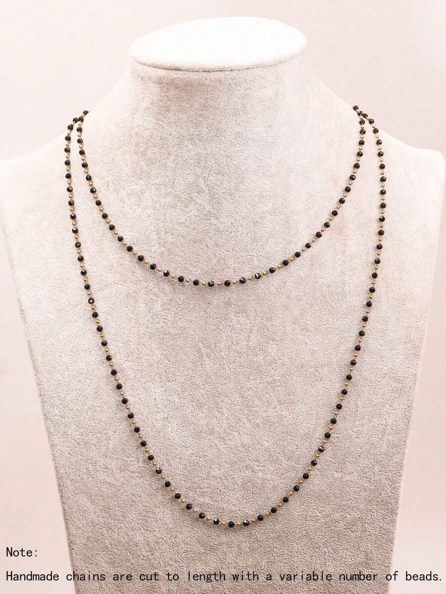 1pc Gothic Style Black Beaded Long Necklace, Suitable For Women's Daily Wear, Wedding, Beach, Holiday Gift - Black - View 1
