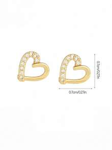 2 Đôi bông tai hình trái tim và mặt trăng đính đá Zirconia thời trang ngọt ngào, thích hợp cho dạo phố, dự tiệc, hẹn hò, du lịch, đeo hàng ngày, ngày Valentine, quà tặng kỷ niệm. - Vàng - Xem 5