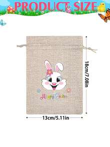 12/6/1pc 13*18cm Easter Gift Bags Printed With Colorful Bunnies, Carrots And Eggs Patterns, Bunny Cards, Drawstring Pouches, Candy Cookie Packaging, Party Favors, Suitable For Spring Theme Parties, Birthday Parties - Multicolor - View 11