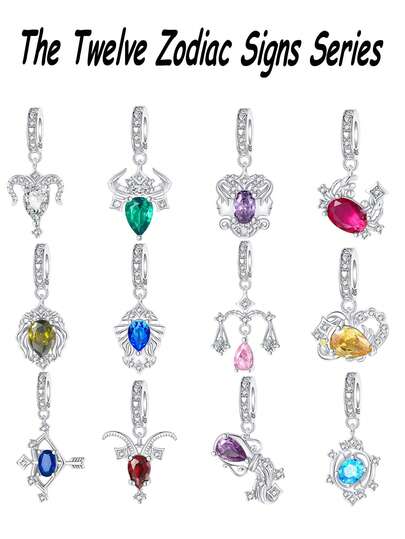 Mặt dây chuyền hình động vật hoàng đạo trừu tượng bằng bạc Sterling, 12 mặt dây chuyền hình cung hoàng đạo, quà tặng DIY đa năng cho sinh nhật, vòng cổ hạt cườm dành cho nam và nữ.