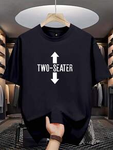 男士夏季短袖英文字母印花T恤，时尚休闲户外服饰，适合送给丈夫或男友，夏季街头穿着、通勤、户外活动、度假皆宜。 - 黑色 - 查看 1