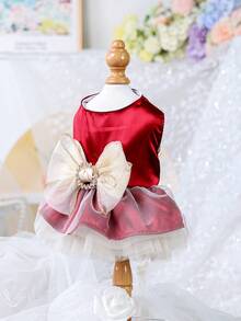 PETCIRCLE 1pc Pet Clothes Small Dog Puppy Pomeranian Teddy Luxury Elegant Multi-Layer Tulle Puff Daisy Princess Dress - Gem Red - Multicolor - View 5