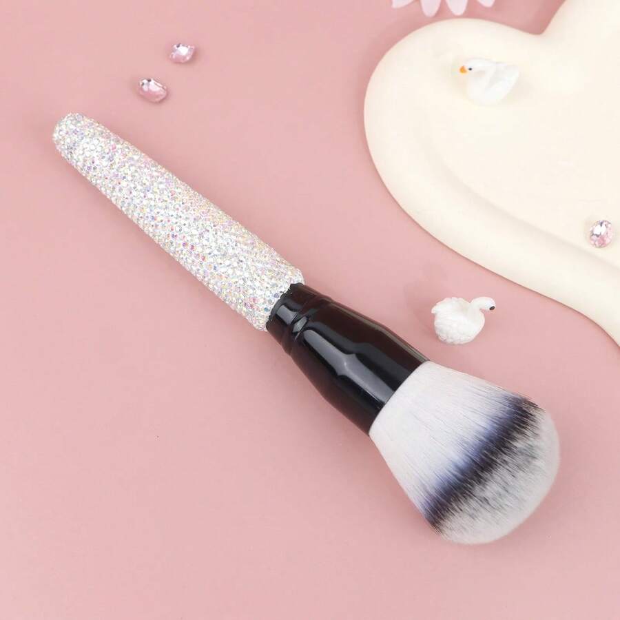 Bling Rhinestone Handle Makeup Brush, Soft Synthetic Bristle Large Powder Brush For Face Blush, Bronzer, Loose Powder - Brush - View 1
