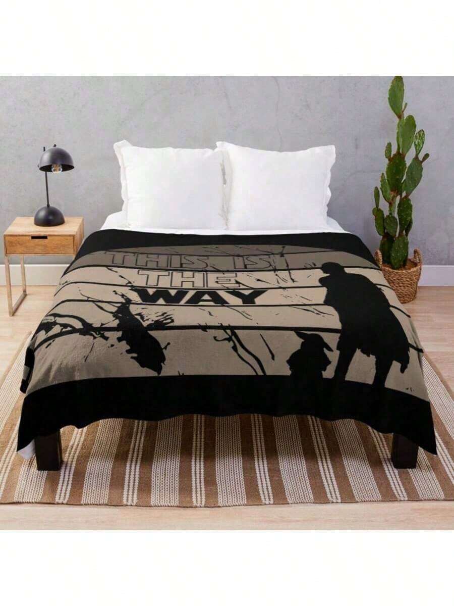 This Is The Way M A N D O  Throw Blanket - Ultra Soft Flannel Blanket For Couch, Bed And Sci-Fi Decor, Bold Typographic Mandalorian Design, Cozy Lightweight Gift For Fans And TV Series Lovers - Main Image Color - View 1