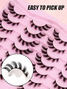 14 Pairs Value Pack False Eyelashes, Cat Eye, Cartoon Style, Natural Look, 3D Cubic, Fluffy, Lightweight, Natural, Thick, Soft, Reusable, Beginner Friendly, Suitable For Daily, Party, Date And All Occasions - Doe-eyed Lashes - View 5