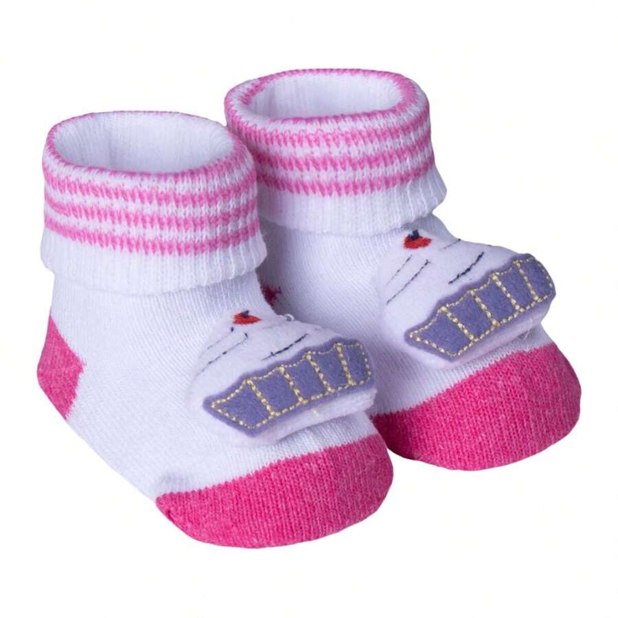 Meias Dallf Newborn Animal-Shaped Slipper Socks For Maternity, Durable Cotton, Comfortable, Dallf - 白色/粉紅色 - 查看 1