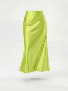 Women's Fashion All-Season Satin Elastic Waist Maxi Skirt - Reed Green - View 2
