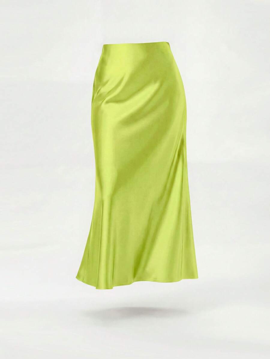 Women's Fashion All-Season Satin Elastic Waist Maxi Skirt