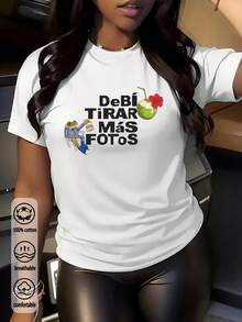 夏季新款圓領DTMF圖案短袖T卹 女生日常休閒百搭 T卹 街頭風 簡約趣味 Y2K復古運動 節日聚會時尚穿搭春夏裝日常休閒女裝，街頭服飾，外出度假，camisetas invierno mujer，noistamujer，camiseta oversize mujano，motifverft mujo，noistamujer，camiseta oversize mujano，motifverft mujano，motifver m mujer，jersey，fiesta，sudaderas de mujer，conjunto mujer invierno，ropa verano mujer，verano mujer，mujer，ropa curvy mujer，sudadera mujer talla grande，friends，vacation，casual，辦公室/休息室/居家/戶外運動/復古風/簡約，趣味設計，四季通用休閒上衣，約會，浪漫出行，節日送禮，上衣，deporte - 白色 - 查看 5