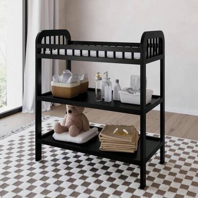 Modern Changing Table With Bonus Water-Resistant Pad & 2 Storage Shelves – Safety Tested,  Easy-To-Match Design For Nursery Organization