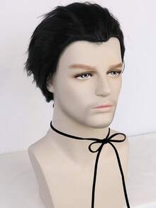Men's Black Medium Length Wig With Low Ponytail Design, Styling Essential For Daily Commute & Casual Wear - Black - View 5