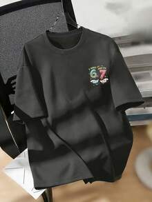 Camisa con estampado de "Tenía 6, ahora tengo 7" de 67 elementos de dibujos animados coloridos para niño preadolescente, adecuada para actividades, uso diario, uso en fiestas, regalo de cumpleaños para niño preadolescente, fiesta de cumpleaños, regalo ideal para celebración de cumpleaños, parte superior de verano para niño preadolescente - Gris Oscuro - Ver 4