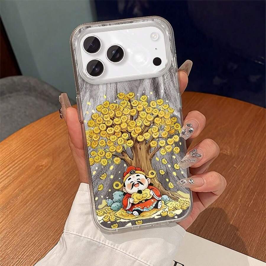 God of Wealth For 17 17IR 16 16E 15 14 13 12 11 Pro Mx 16 15 14 Plus Fether Grdient IMD with Cler Frme Full Body Shockproof Soft Edge Slim Fit Fshion Cover - DKYSK-Little Feather-IXTOEYDios de la riqueza - Ver 1