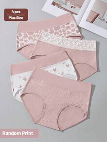 4pcs/Pack Women's Soft & Comfortable Heart Print Plus Size High Waist Briefs - Multicolor - View 2